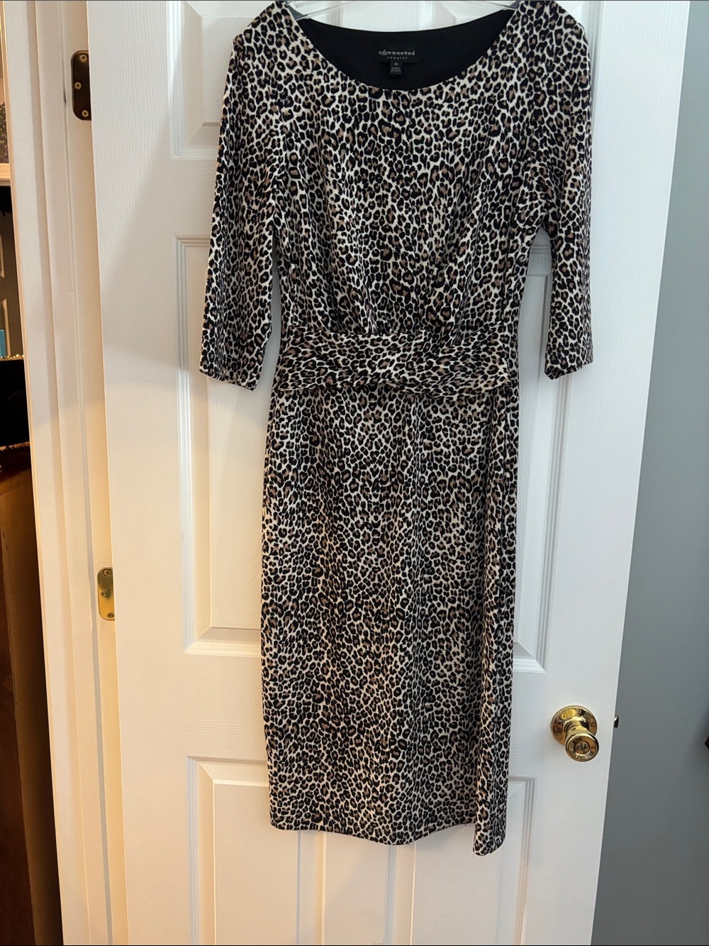 connected apparel Leopard Print Midi Dress - Black and Cream